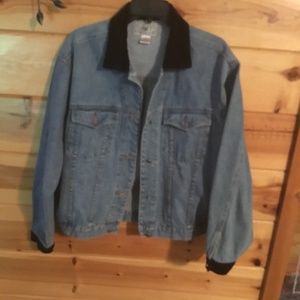 Denim jacket with black trim